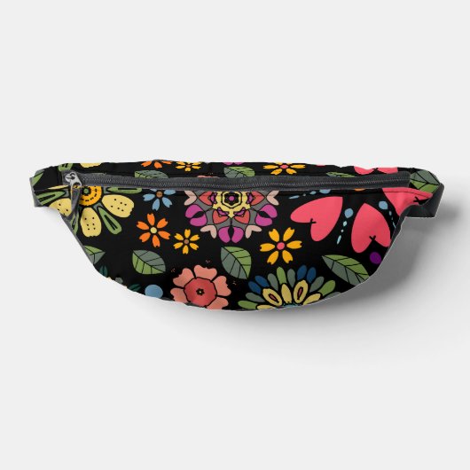 Modern Retro Floral Drawing Seamless Pattern Art ファニーパック (レイダウン)