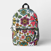 Modern Retro Floral Drawing Seamless Pattern Art プリントバックパック (正面)