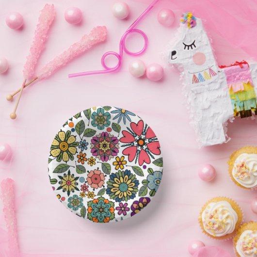 Modern Retro Floral Drawing Seamless Pattern Art  ペーパーボウル (パーティー)