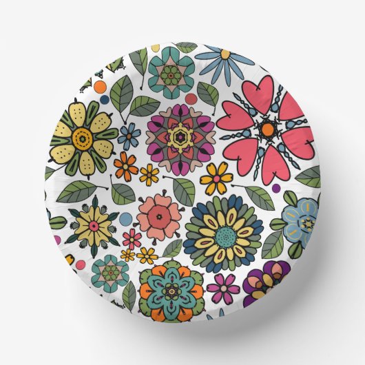 Modern Retro Floral Drawing Seamless Pattern Art ペーパーボウル (正面)