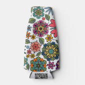 Modern Retro Floral Drawing Seamless Pattern Art ボトルクーラー (正面)