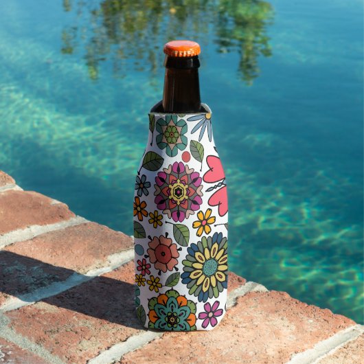 Modern Retro Floral Drawing Seamless Pattern Art ボトルクーラー (インサイチュ プール)