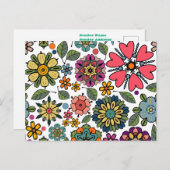 Modern Retro Floral Drawing Seamless Pattern Art ポストカード (正面/裏面)