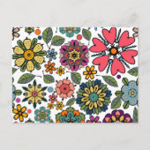 Modern Retro Floral Drawing Seamless Pattern Art ポストカード (正面)