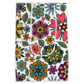 Modern Retro Floral Drawing Seamless Pattern Art ミディアムペーパーバッグ (裏面)