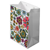 Modern Retro Floral Drawing Seamless Pattern Art ミディアムペーパーバッグ (裏面アングル)