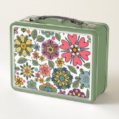 Modern Retro Floral Drawing Seamless Pattern Art メタルランチボックス (裏面)