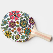 Modern Retro Floral Drawing Seamless Pattern Art 卓球ラケット (横)