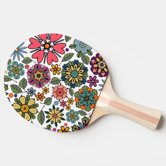 Modern Retro Floral Drawing Seamless Pattern Art 卓球ラケット (横)