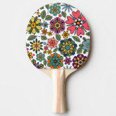 Modern Retro Floral Drawing Seamless Pattern Art 卓球ラケット (正面)