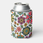 Modern Retro Floral Drawing Seamless Pattern Art 缶クーラー (缶裏面)