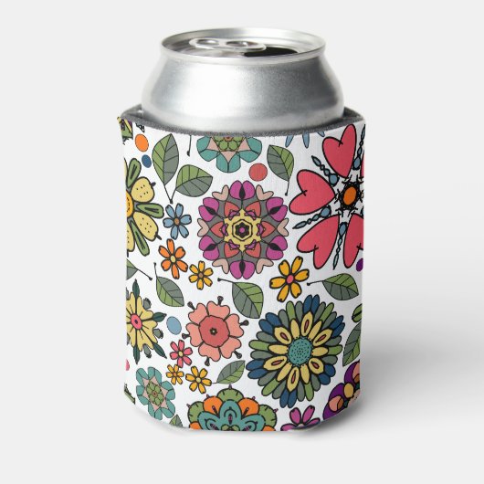 Modern Retro Floral Drawing Seamless Pattern Art 缶クーラー (缶裏面)