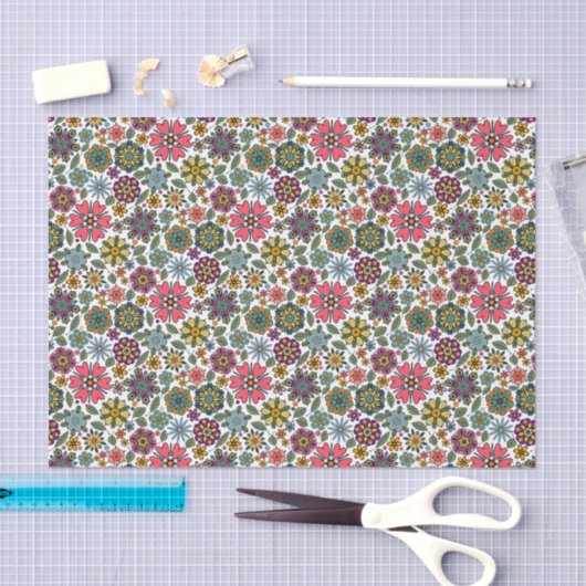 Modern Retro Floral Drawing Seamless Pattern Art 薄葉紙 (クラフト)
