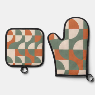 Modern Retro Geometric Oven Mitt & Pot Holder Set 鍋つかみ&鍋敷きセット
