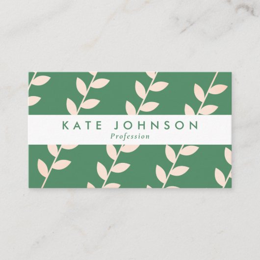 Modern Retro Green Pink Botanical Leaves 名刺 (正面)