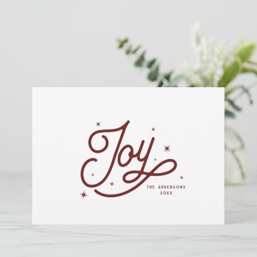 Modern Retro Joy Christmas Script Typography | Red シーズンカード (スタンド正面)