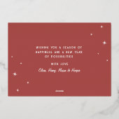 Modern Retro Joyful Snowflakes Photo Christmas 箔シーズンカード (裏面)