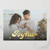 Modern Retro Joyful Snowflakes Photo Christmas 箔シーズンカード (正面)