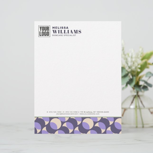 Modern Retro Lavender Geometric Letterhead レターヘッド (スタンド正面)