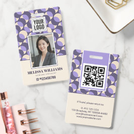Modern Retro Lavender Geometric Photo ID Badge バッジ