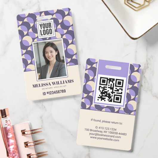 Modern Retro Lavender Geometric Photo ID Badge バッジ (オフィス)