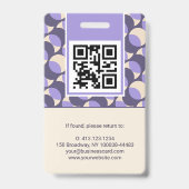 Modern Retro Lavender Geometric Photo ID Badge バッジ (裏面)