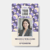 Modern Retro Lavender Geometric Photo ID Badge バッジ (正面)