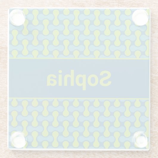 Modern Retro Link Pattern in Blue and Green ガラスコースター (裏面)