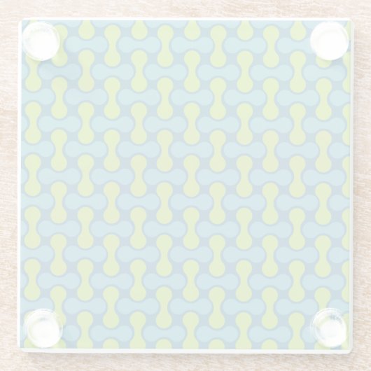 Modern Retro Link Pattern in Blue and Green ガラスコースター (裏面)