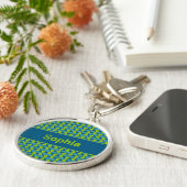 Modern Retro Link Pattern in Blue and Green キーホルダー (側面)