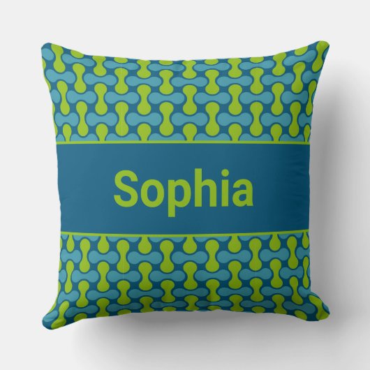 Modern Retro Link Pattern in Blue and Green クッション (裏面)