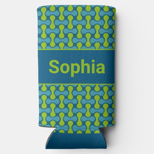 Modern Retro Link Pattern in Blue and Green スリム缶クーラー (裏面)