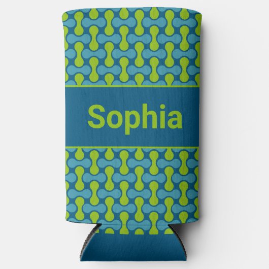 Modern Retro Link Pattern in Blue and Green スリム缶クーラー (正面)