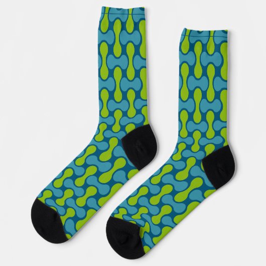 Modern Retro Link Pattern in Blue and Green ソックス (左)