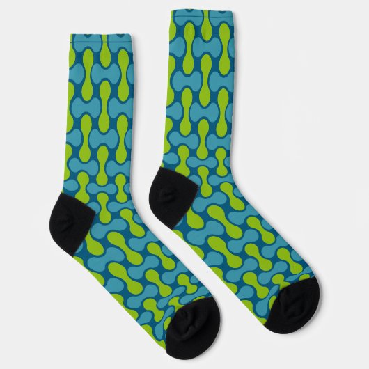 Modern Retro Link Pattern in Blue and Green ソックス (右)
