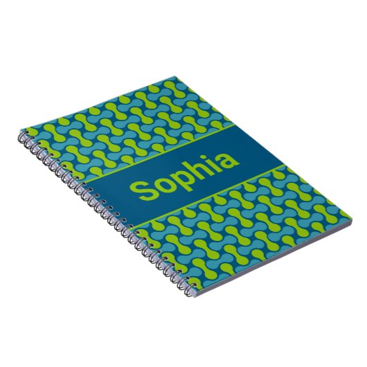 Modern Retro Link Pattern in Blue and Green ノートブック (右側)