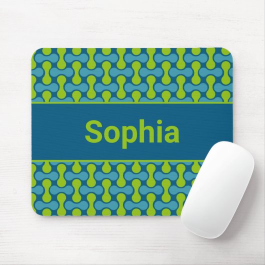 Modern Retro Link Pattern in Blue and Green マウスパッド (マウス)