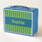 Modern Retro Link Pattern in Blue and Green メタルランチボックス (裏面)