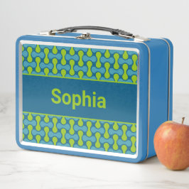 Modern Retro Link Pattern in Blue and Green メタルランチボックス