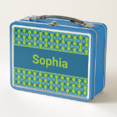Modern Retro Link Pattern in Blue and Green メタルランチボックス (正面)
