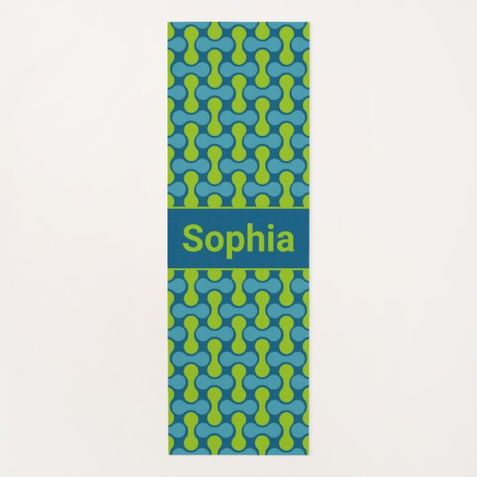 Modern Retro Link Pattern in Blue and Green ヨガマット (正面)