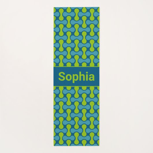Modern Retro Link Pattern in Blue and Green ヨガマット (裏面)