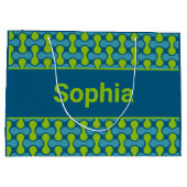 Modern Retro Link Pattern in Blue and Green ラージペーパーバッグ (裏面)