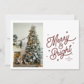 Modern Retro Merry and Bright Family Photo Script シーズンカード (正面)