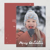 Modern Retro Merry Christmas Photo Snowflakes Star シーズンカード (正面/裏面)