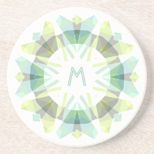 Modern Retro Monogram Initial Green Gray Whimsical コースター (正面)