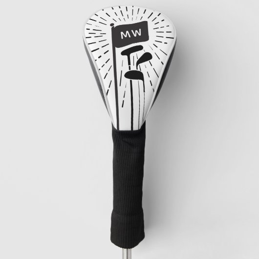 Modern Retro Monogram Initials Golf Clubs ゴルフヘッドカバー (正面)