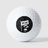 Modern Retro Monogram Initials Golf Clubs ゴルフボール (正面)
