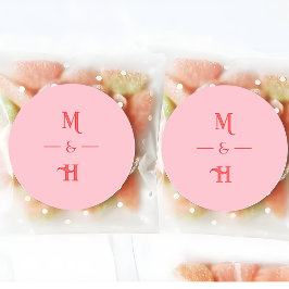 Modern Retro Monogram Pink & Red Wedding ラウンドシール