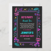 Modern Retro Neon 80’s 1st Birthday Party サンキューカード (正面)